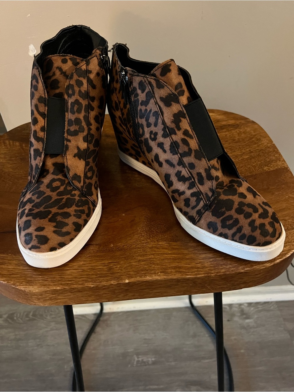 Soda Leopard Print Wedge Sneakers - Brown/Black